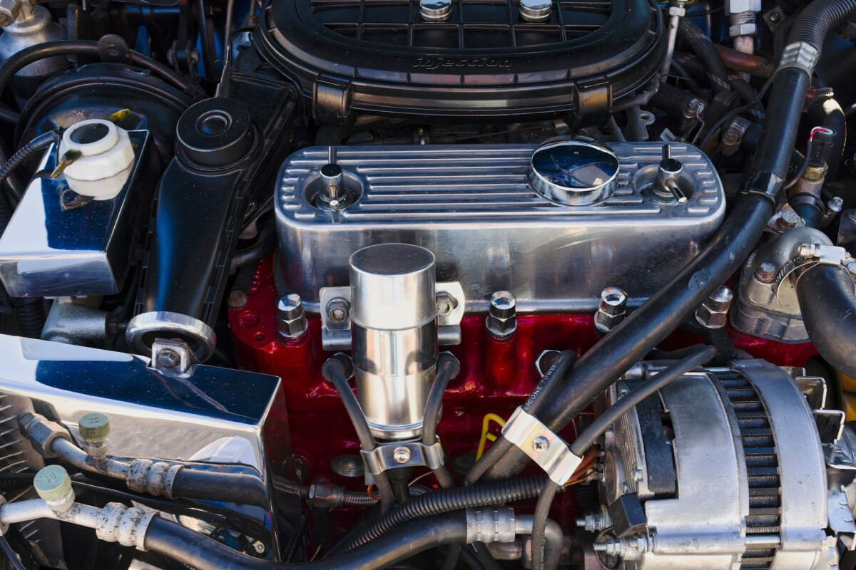 a close up of a engine of a car