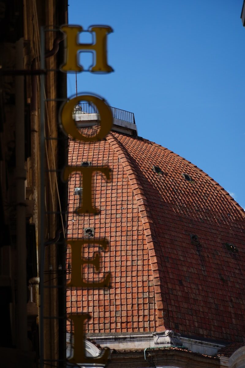 A building with a sign on the side of it